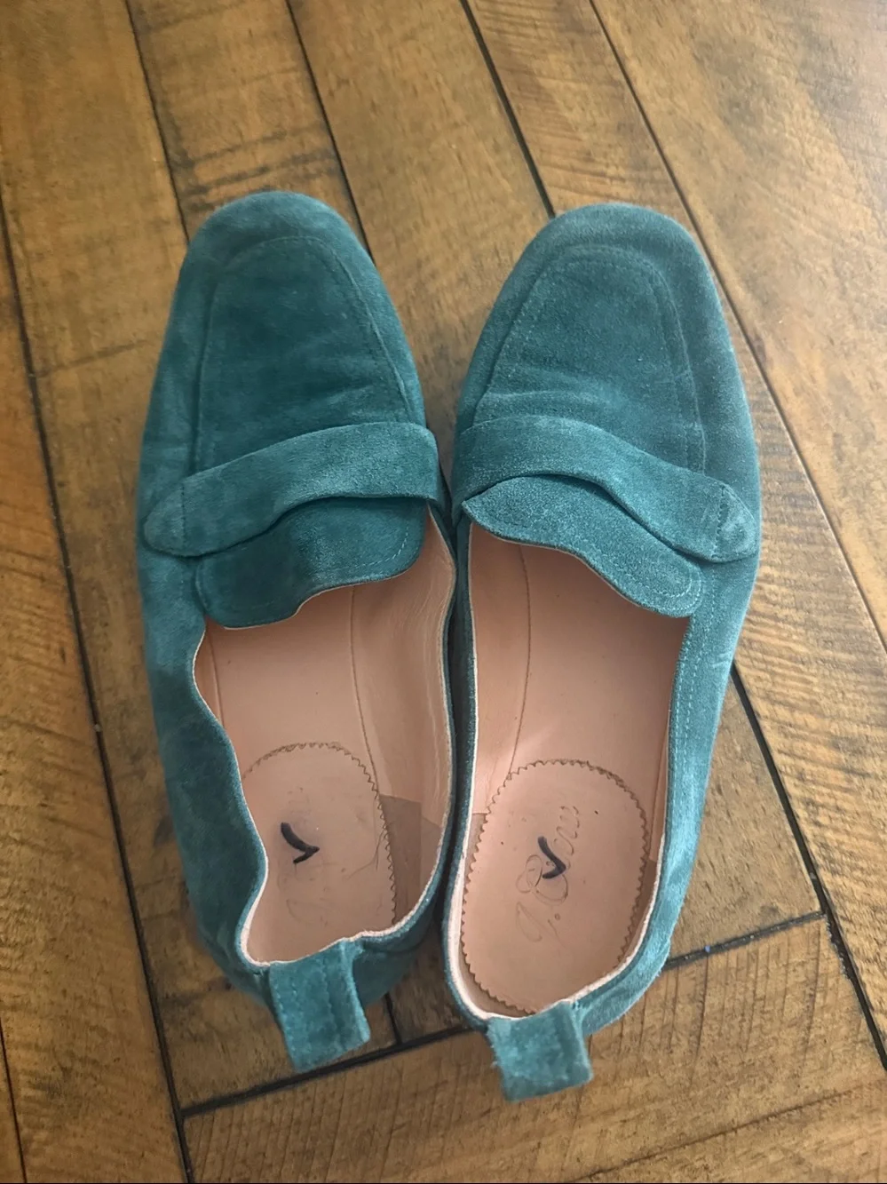J. Crew Teal Suede Penny Loafers